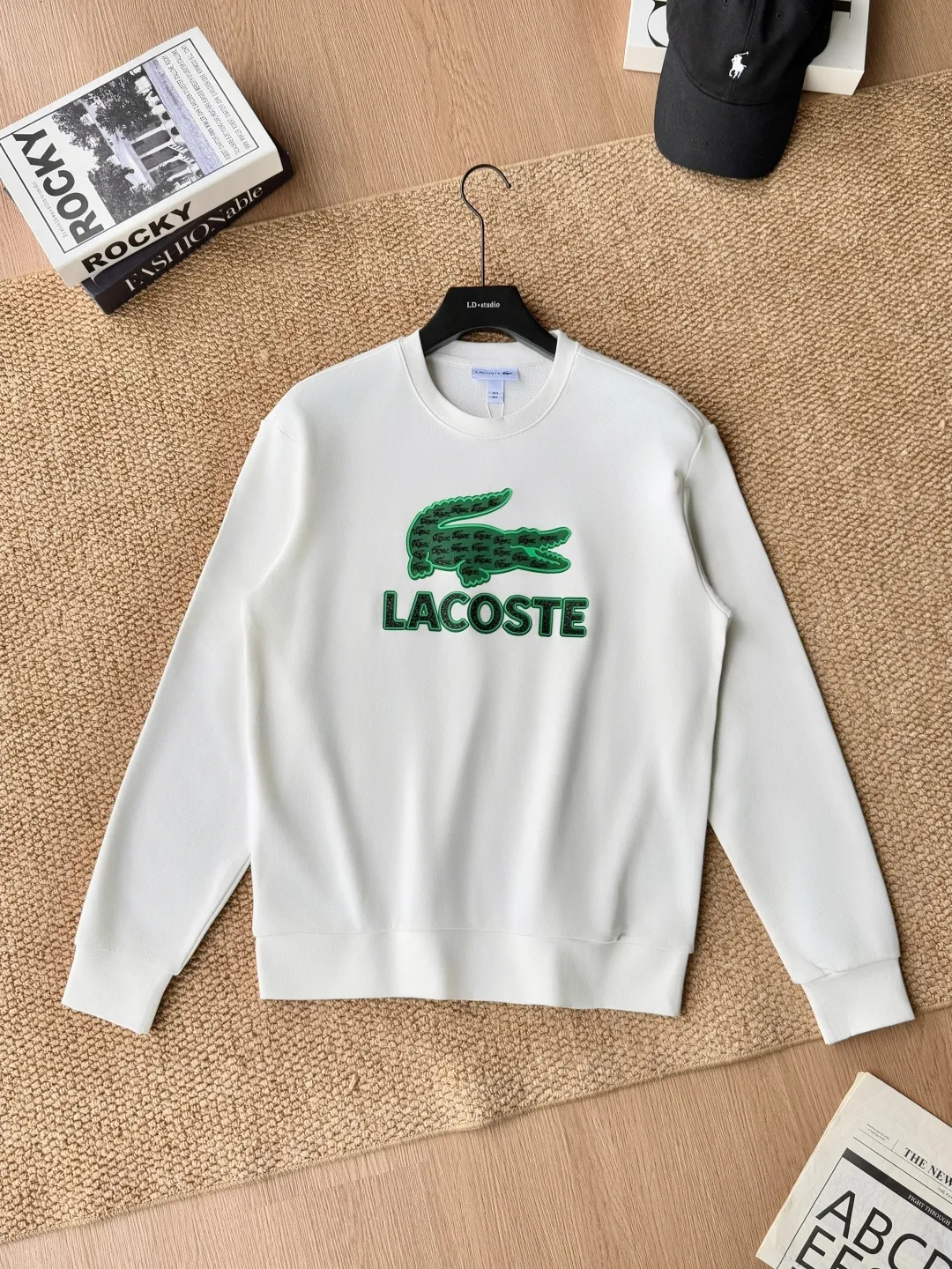 High Quality LACOSTE. 2026 Autumn New Product Counter Same Style Printed Cotton Round Neck Sweater 360g Pure Cotton Terry M.L.XL 2XL LA-3091